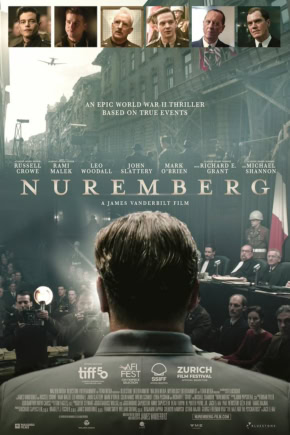 Alt: Filmposter van de historische oorlogsfilm "Nuremburg" met hoofdpersonen in een rechtbank, complex en dramatisch design, perfect voor filmliefhebbers die geïnteresseerd zijn in oorlog en rechtsthema's.