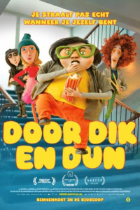 Leuk filmposter van "Duur Oik en Dun" met karaktergezichten en kleurrijke details, ideaal voor een bioscoopwebsite die je nieuwsgierigheid naar een kinderfilm wil vergroten.