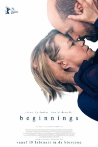 Romantische scène uit de film 'Beginnings' met een koppel dat dicht bij elkaar staat, liefde en verbondenheid uitstralend, geschikt voor een bioscoopwebsite gericht op film en cinema.