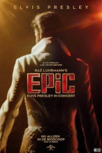 Elvis Presley in Concert - Filmposter met Elvis Presley in een iconische pose tijdens een concert, met warme verlichting en opvallende titeltekst.