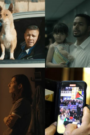 Filmstill uit "Movies that Matter on Tour" met diverse acteurs en scènes die maatschappelijke thema's belichten, perfect voor een bioscoopwebsite gericht op film en cultuur.