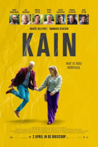 Poster van de film "Kain" met hoofdrolspelers en de titel prominent in het midden.
