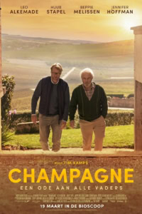 Filmposter voor de film Champagne met Leo Alkemaade en Huub Stapel in een landelijke setting.