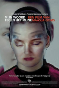 Filmposter voor "Mijn woord tegen het mijne" met een close-up van een jonge vrouw met gesloten ogen, symboliseert innerlijke strijd en communicatie.