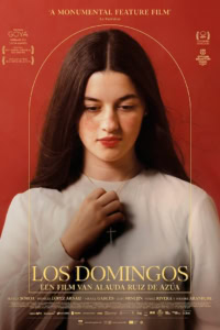 Los Domingos - Film poster met jonge vrouw in witte jurk en kruis.