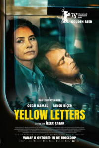 Filmposter voor Yellow Letters met Özgu Namal en Tansu Biçer, te zien in bioscoop, promotie voor film op Cineville.