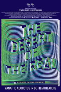 Poster van de film 'The Desert of the Real' met kleurrijk ontwerp en titel, geschikt voor een filmtheater website.