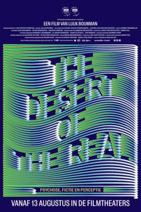 Poster van de film 'The Desert of the Real' met kleurrijk ontwerp en titel, geschikt voor een filmtheater website.