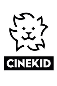 Logo van Cinekid 8+ met een speelse leeuwenkop en de tekst CINEKID, geschikt voor een kindvriendelijk filmprogramma.