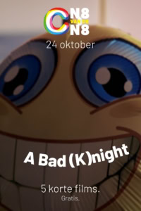 Promotieposter voor de filmavond 'A Bad (K)night' met een grote lachende clown op de achtergrond, georganiseerd door Cinema Middelburg.