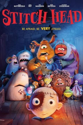Filmposter van Stitch Head met kleurrijke animatiefiguren voor Cinekid 8+ in Cinema Middelburg, geschikt voor jonge kinderen.